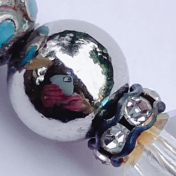 Vintage Mid Century Cloisonné Hat Pin AB Glass Beads Floral Stick Pin 1950s - Picture 10 of 16